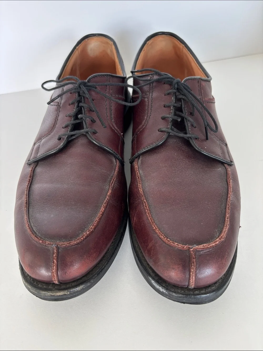 Men's Allen Edmonds Burgundy Leather Lace-Up Split Toe Oxford Shoes Size 10C